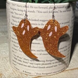 #43 Halloween Orange Glitter Ghost Earrings